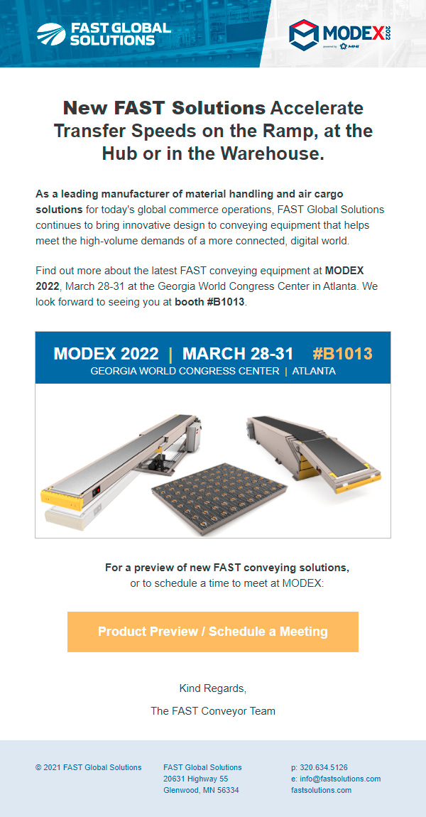 Fast Global Solutions MODEX 2022 Email