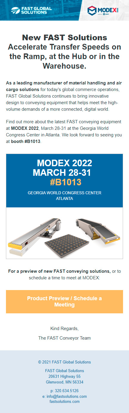 Fast Global Solutions MODEX 2022 Email