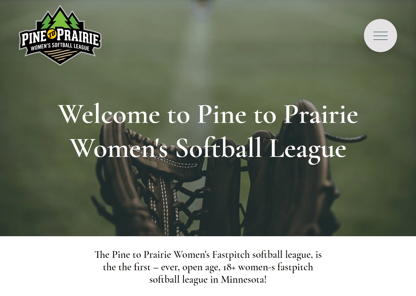 Pine to Prairie Women’s Softball League WordPress Website Concept